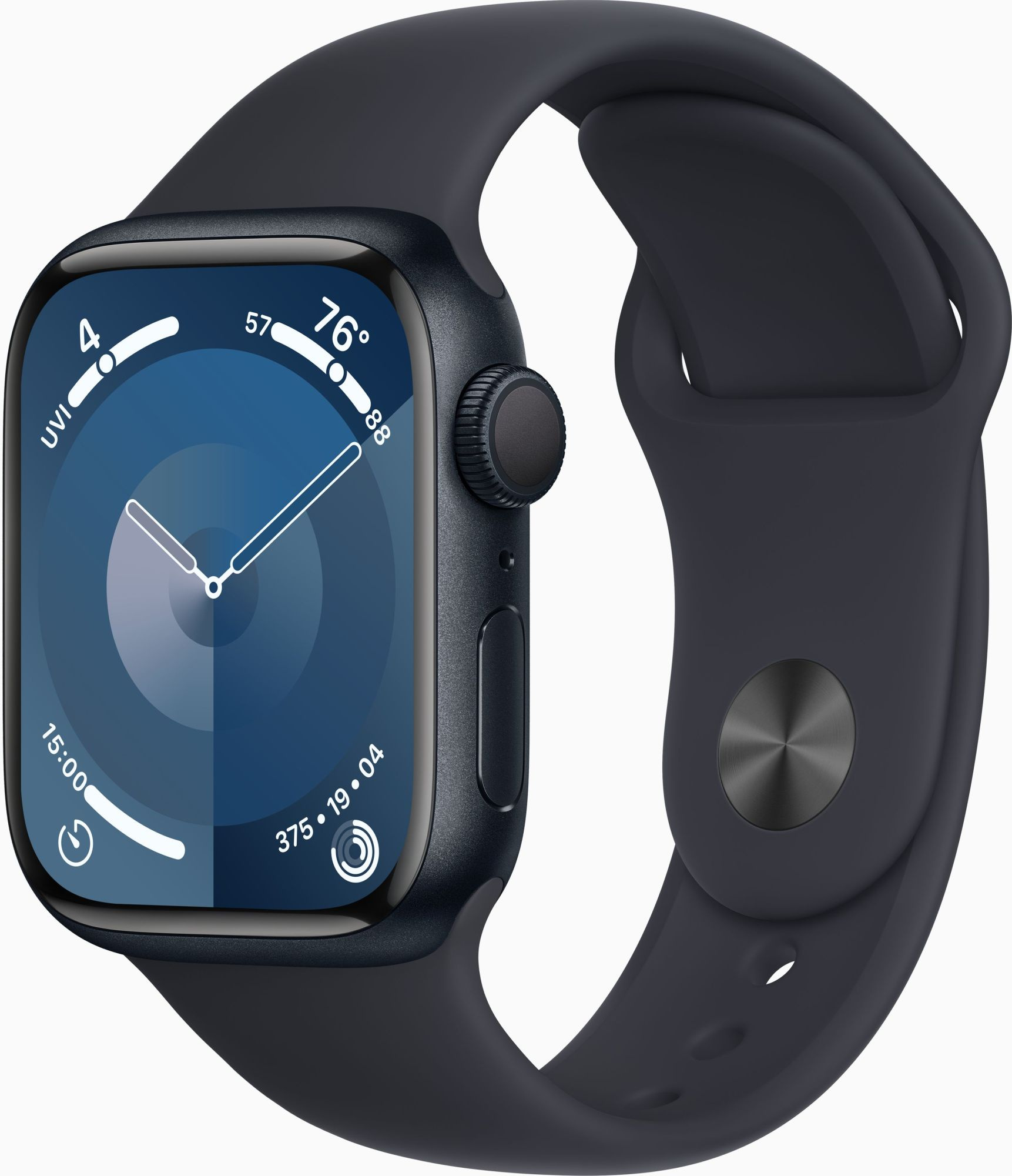 Смарт-часы Apple Watch Series 9 A2978 41мм OLED корп.темная ночь Sport Band рем.темная ночь разм.брасл.:130-180мм (MR8W3LL/A)