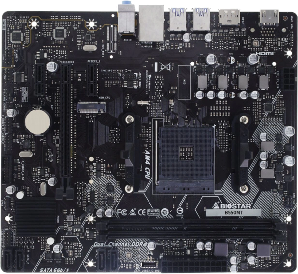Материнская плата Biostar B550MT Soc-AM4 AMD B550 2xDDR4 mATX AC`97 8ch(7.1) GbLAN RAID+HDMI+DP