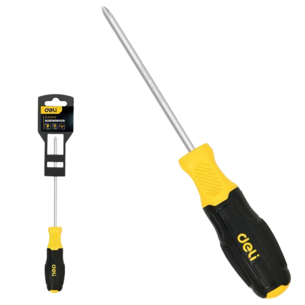Отвертка Pozidriv Deli DL631001P PZ1x75мм сталь Cr-V, двухкомпонентная прорезиненная рукоять