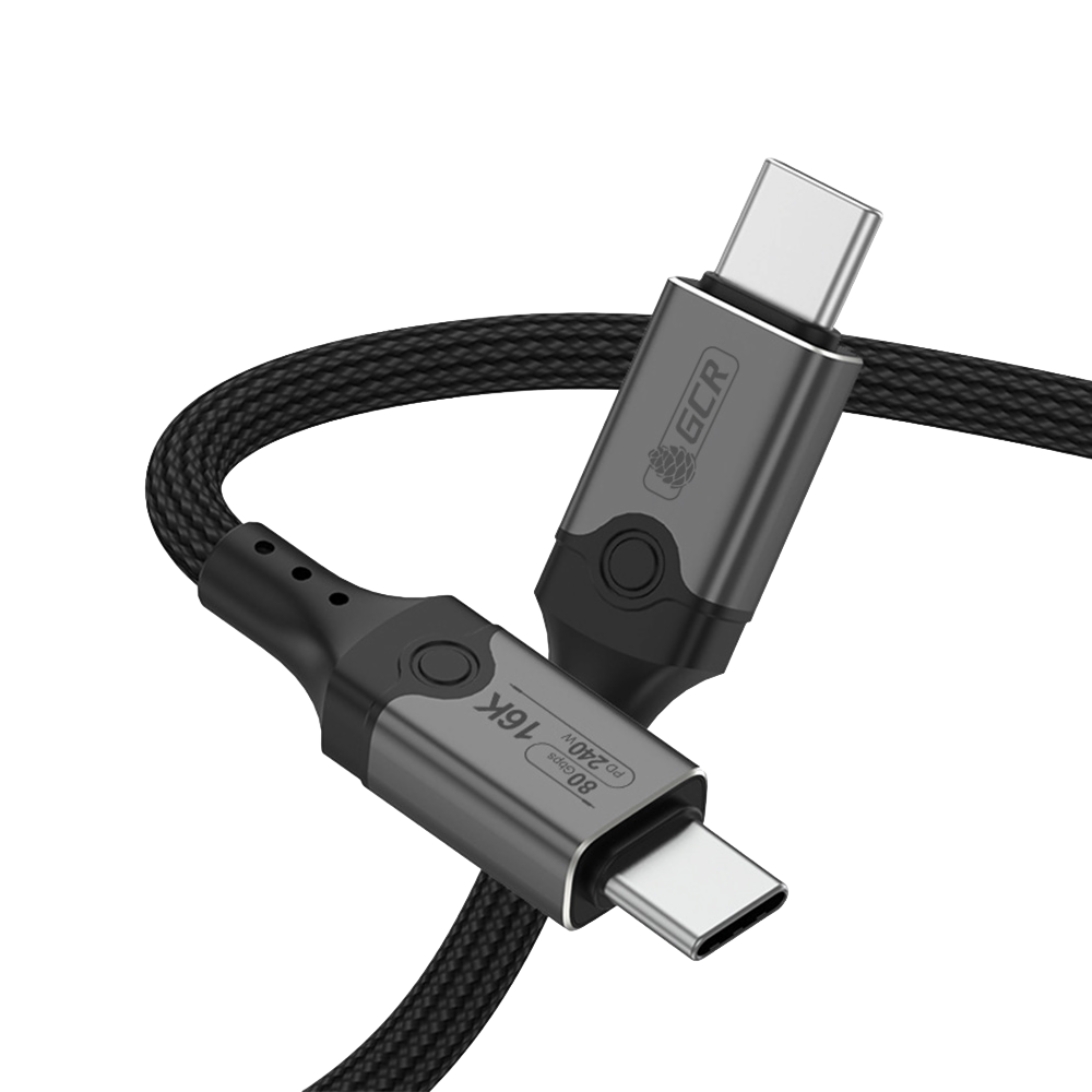 GCR PRO Кабель USB 5.0 Type-C 0.5m, 80Gbps 240W 16K VIDEO, M/M, текстиль, черный, GCR-57146