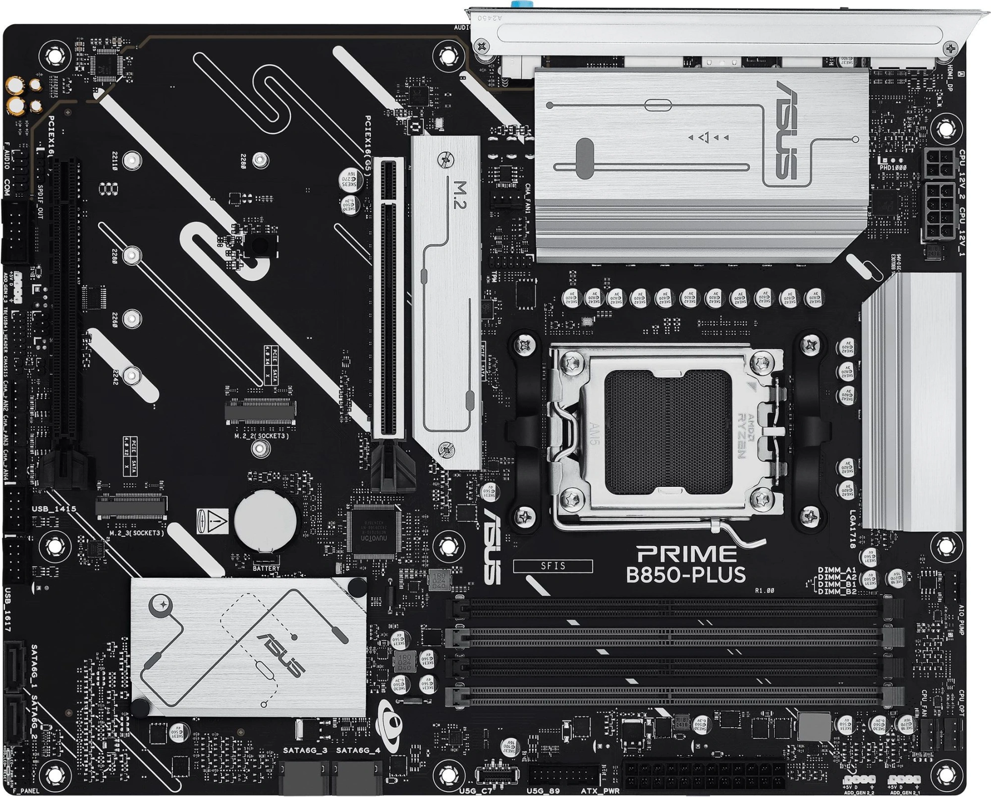Материнская плата ASUS PRIME B850-PLUS, AM5, B850, 4*DDR5, 4*SATA, 3*M.2, 5*USB 3.2, 2*USB 2.0, Type-C, 5*PCIx16, DP+HDMI, ATX