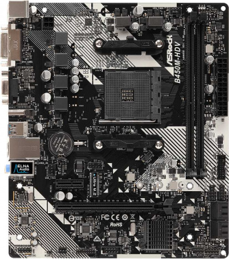 ASROCK B450M-HDV R4.0, AM4, B450, 4*DDR4, HDMI+D-Sub+DVI, 4xSATA3 6.0, M.2 Socket, 4xUSB 3.1, 2xUSB 2.0, mATX; 90-MXB9N0-A0UAYZ