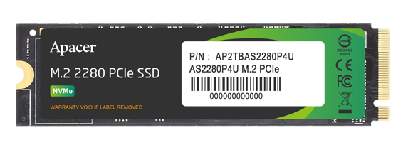 Apacer SSD AS2280P4U 1TB M.2 2280 PCIe Gen3x4, R3500/ W3000 Mb/ s, 3D NAND, MTBF 1.8M, NVMe, 760TBW, Retail, 5 years (AP1TBAS2280P4U-1)
