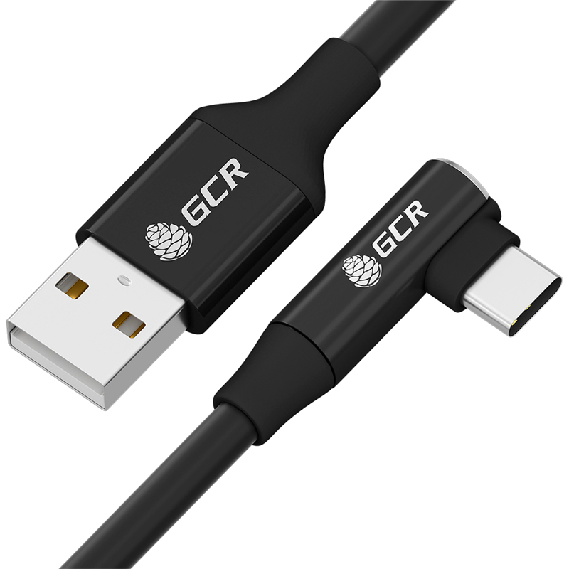 GCR Кабель PREMIUM 1.3m TypeC угловой, черный, AL case черный, 28/22 AWG (GCR-53434)