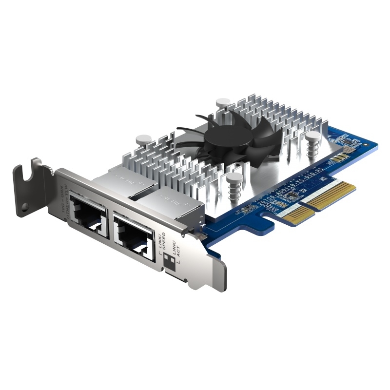 Сетевая карта/ QNAP QXG-10G2T-X710 LAN Expansion Card, PCIe Gen3 x4, Two 10GbE (10G / 5G / 2.5G / 1G / 100M)) Ports with SR-IOV and iSCSI, Block-based, Supports Multiple Virtual Disk Modes