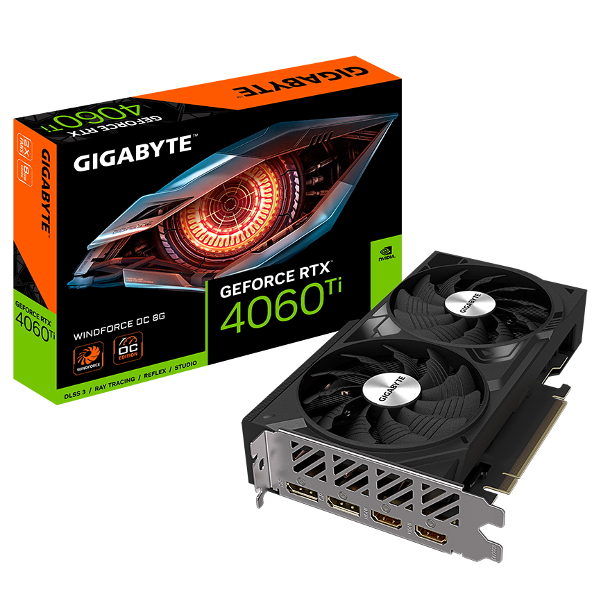 GIGABYTE RTX4060Ti WINDFORCE OC 8GB/ / RTX4060Ti, HDMI*2, DP*2, 8G,D6 (GV-N406TWF2OC-8GD)