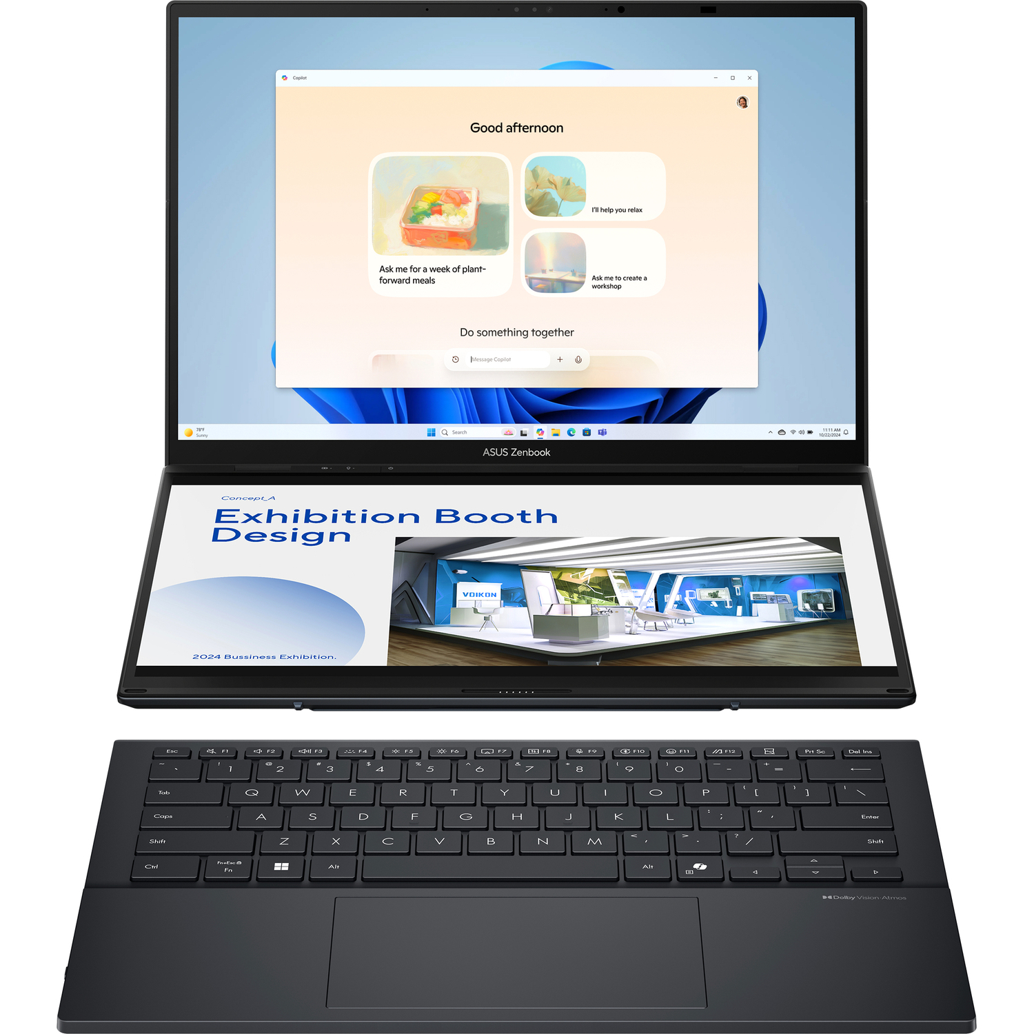 Ноутбук ASUS ZenBook DUO UX8406CA-QL221W Touch 14+14"(1920x1200 + 1920x1200 OLED 16:10)/Touch/Intel Core Ultra 7 255H(2Ghz)/16384Mb/1024PCISSDGb/noDVD/Int:Intel Arc graphics/Cam/BT/WiFi/75WHr/war 1y/1.65kg/Inkwell Gray/Win11Home + 2х (90NB14X1-M00C70)