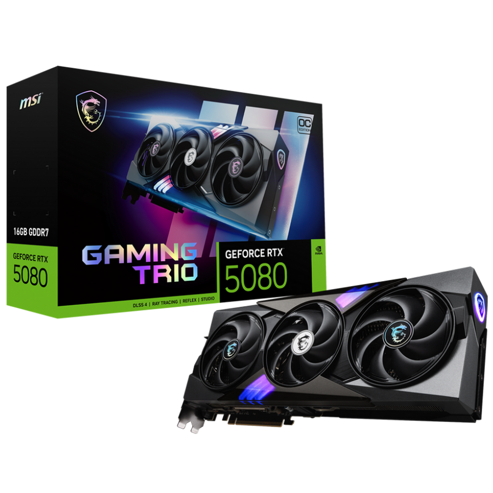 Видеокарта MSI Bad Pack RTX5080 GAMING TRIO OC 16GB GDDR7 256bit 3xDP HDMI 3FAN RTL bp (RTX 5080 16G GAMING TRIO OC||BP)