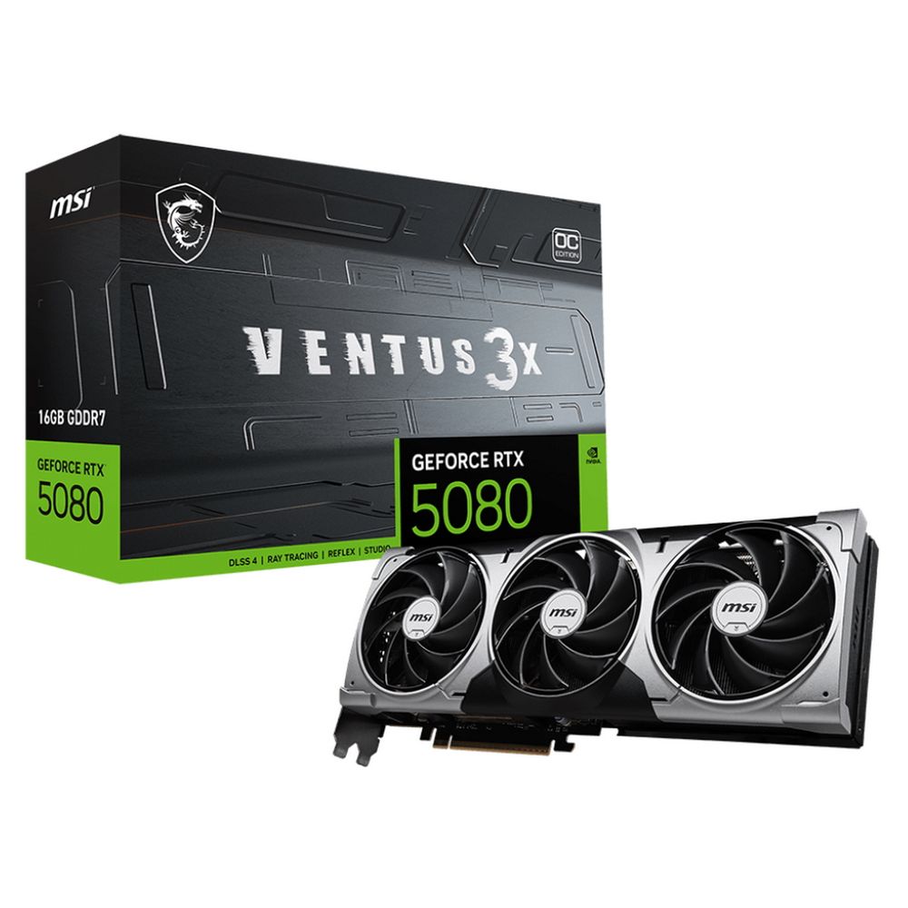 Видеокарта MSI RTX5080 VENTUS 3X OC 16GB GDDR7 256bit 3xDP HDMI 3FAN RTL (RTX 5080 16G VENTUS 3X OC)