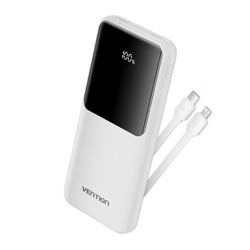 Power Bank Vention 10000mAh(Micro-USB/C/A/A) со встроенными кабелями 22.5W Белый с LED Дисплеем, шт. (FHOW0)