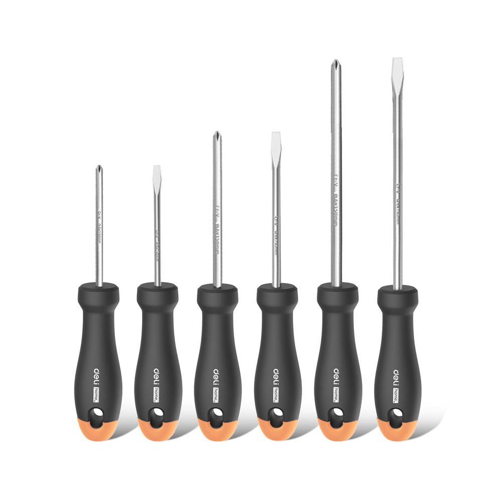 Набор отверток "Home Series Gray" Deli HT1006C 6шт SL5x100+SL6x150+PH1x100+PH2x150, эксклюзивный дизайн, рукоятка из высококачественного софттач пластика