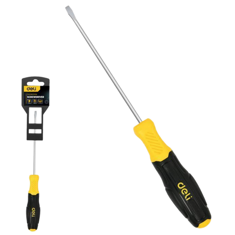 Шлицевая отвертка Deli DL6361251N 6х125мм сталь Cr-V, двухкомпонентная прорезиненная рукоять