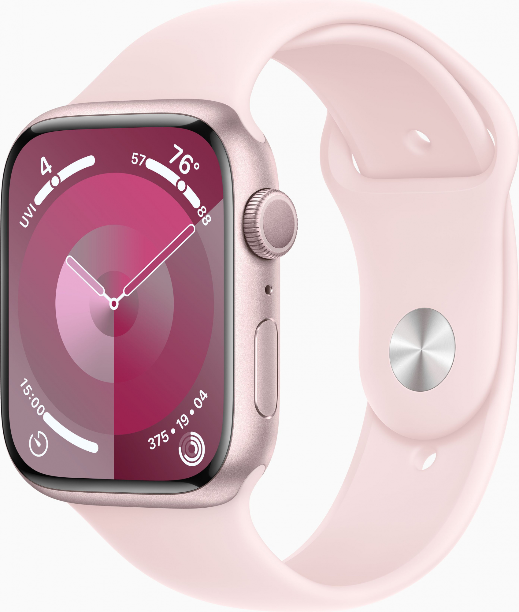 Смарт-часы Apple Watch Series 9 A2980 45мм OLED корп.розовый Sport Band рем.светло-розовый разм.брасл.:160-210мм (MR9H3ZP/A)