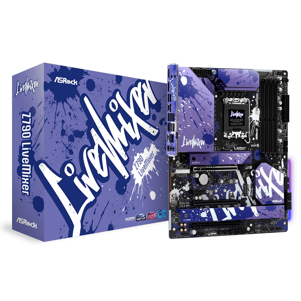 Материнская плата ASRock Z790 LIVEMIXER, Socket 1700, Intel®Z790, 4xDDR5-4800, HDMI+DP, 3xPCI-Ex16, 1xPCI-Ex1, 4xSATA3(RAID 0/1/5/10), 5xM.2, 8 Ch Audio, 1x2.5GLan, (6+4)xUSB2.0, (6+4)xUSB3.2, (2+1)xUSB3.2 Type-C™, ATX, RTL {}