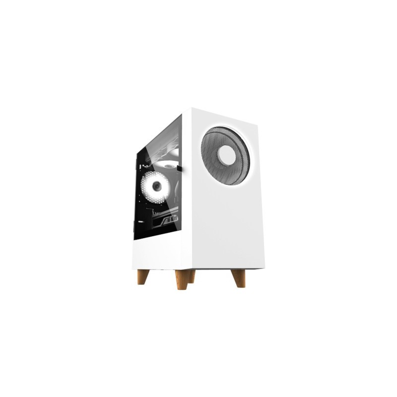 Корпус без блока питания/ WIZMAX EM1, Mini-Tower, TG, 1x160mm + 1x120mm LED, 1xUSB-A 3.0 + 2xUSB-A 2.0, mATX, mITX, Woofer Orange (EM1 WOOFER WHITE)