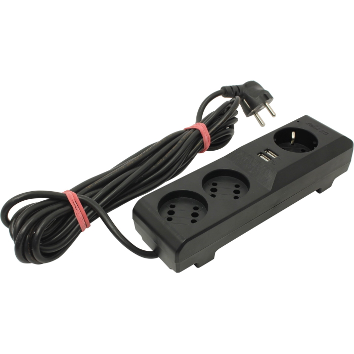 Сетевой фильтр/ Surge protector Pilot 3G 3xGP euro outlets, 10А/2.2кВа, 2xUSB, 5m, grafit (PILOT 3G 5M)