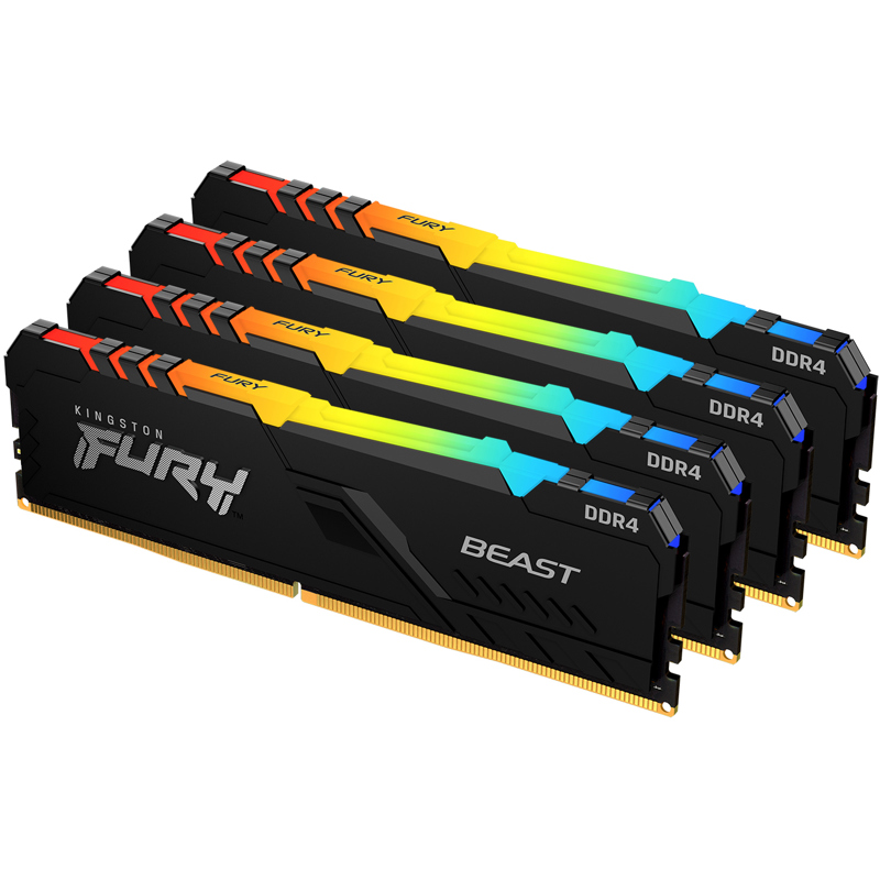 Память оперативная/ Kingston 64GB 2666MT/s DDR4 CL16 DIMM (Kit of 4) 1Gx8 FURY Beast RGB (KF426C16BB12AK4/64)