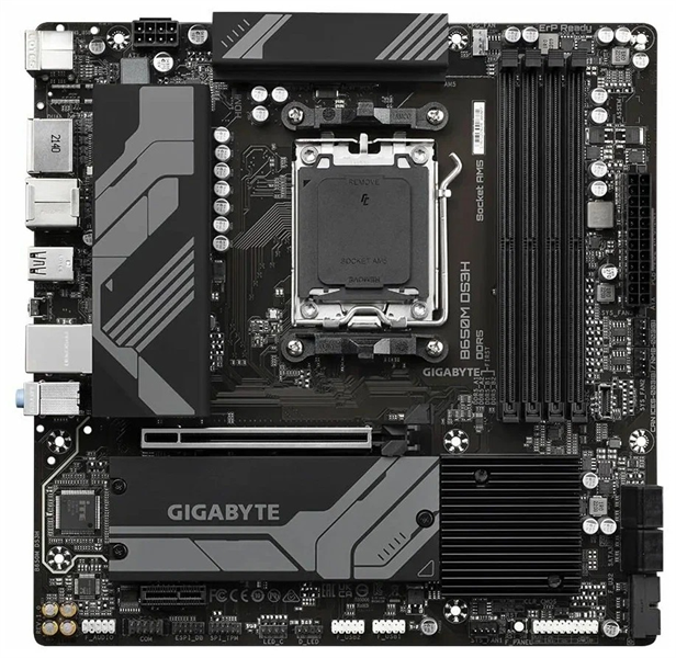 GIGABYTE B650M DS3H, AM5, B650, 4*DDR5, DP+HDMI, 4 SATA 6 Гб/ с, M2, Audio, Gb LAN, USB 3.2, Type-C, COM*1 port, mATX