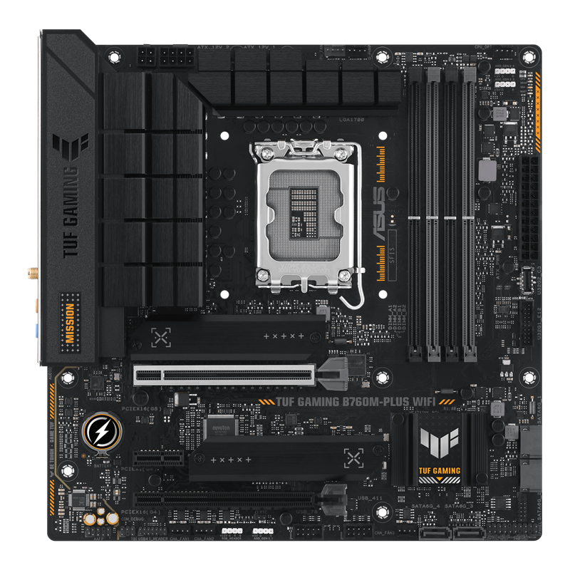 Материнская плата ASUS TUF GAMING B760M-PLUS WIFI, LGA1700, B760, 4*DDR5, HDMI+DP, 4xSATA3 + RAID, M2, Audio, Gb LAN, USB 3.2, USB 2.0, mATX (90MB1ET0-M0EAY0)