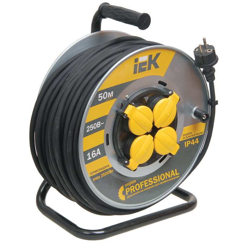 Катушка УК50 на мет с т/з 4 места 2P+PE/50м КГ 3х1,5мм2 IP44 "Professional" (WKP16-16-04-50-44)