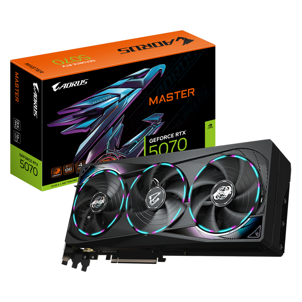 Видеокарта Gigabyte RTX5070 MASTER 12GB GDDR7 192bit 3xDP HDMI 3FAN RTL (GV-N5070AORUS M-12GD)