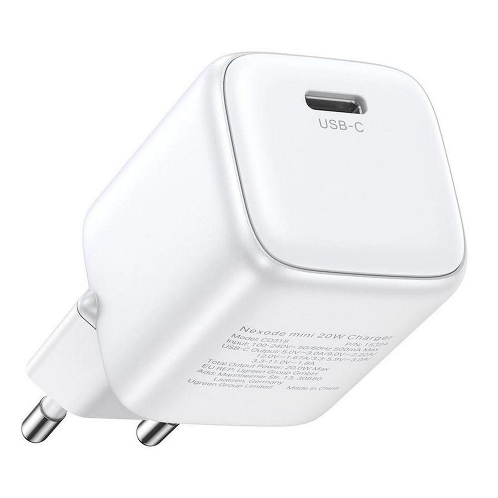 Сетевое зарядное устройство UGREEN CD318 (15324) Nexode 20W USB-C PD GaN Fast Charger EU. Цвет: белый (15324_)