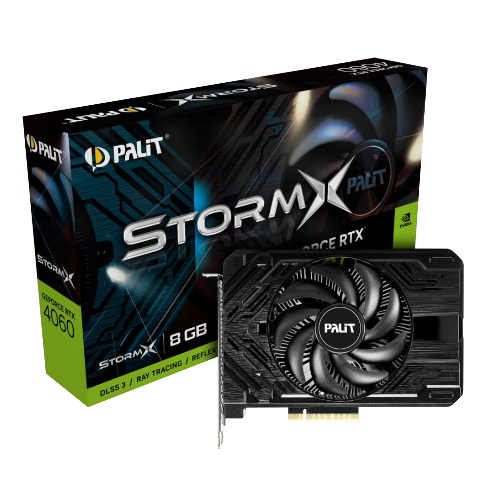 Видеокарта Palit PCI-E 4.0 RTX4060 STORMX NVIDIA GeForce RTX 4060 8192Mb 128 GDDR6 1830/ 17000 HDMIx1 DPx3 HDCP Ret (NE64060019P1-1070F)