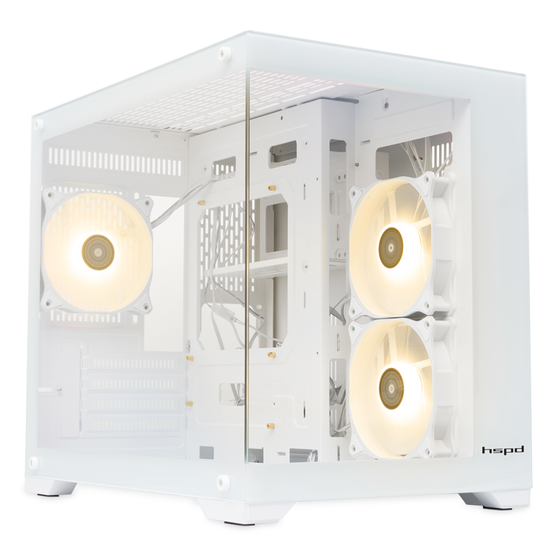 Корпус без блока питания/ HSPD F330, Panoramic Mini-tower, White, TG, 0.5 SPCC, 3x120mm ARGB mATX, mITX 160/400/200mm 1x2.5", 2x3.5", 4xPCI 1xUSB-C 3.0, 2xUSB-A1.0 428x280x375mm (F330-TGWH-ARGB)
