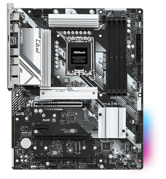 Материнская плата ASROCK B760 PRO RS, LGA1700, B760, 4*DDR5, 4*SATA, 3*M.2, 6*USB 3.2, 4*USB 2.0, Type-C, 3*PCIx16, 1*PCIx1, 1xM.2 (Key E), HDMI+DP, ATX
