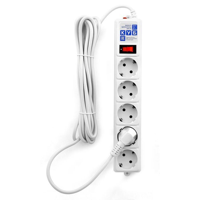 Фильтр-удлинитель Power Cube B 5.0 м 5 розеток (белый) 10А/2,2кВт/ Surge protector Power Cube B 5.0 m 5 outlets (white) 10A / 2.2kW (SPG-B-15-WHITE)