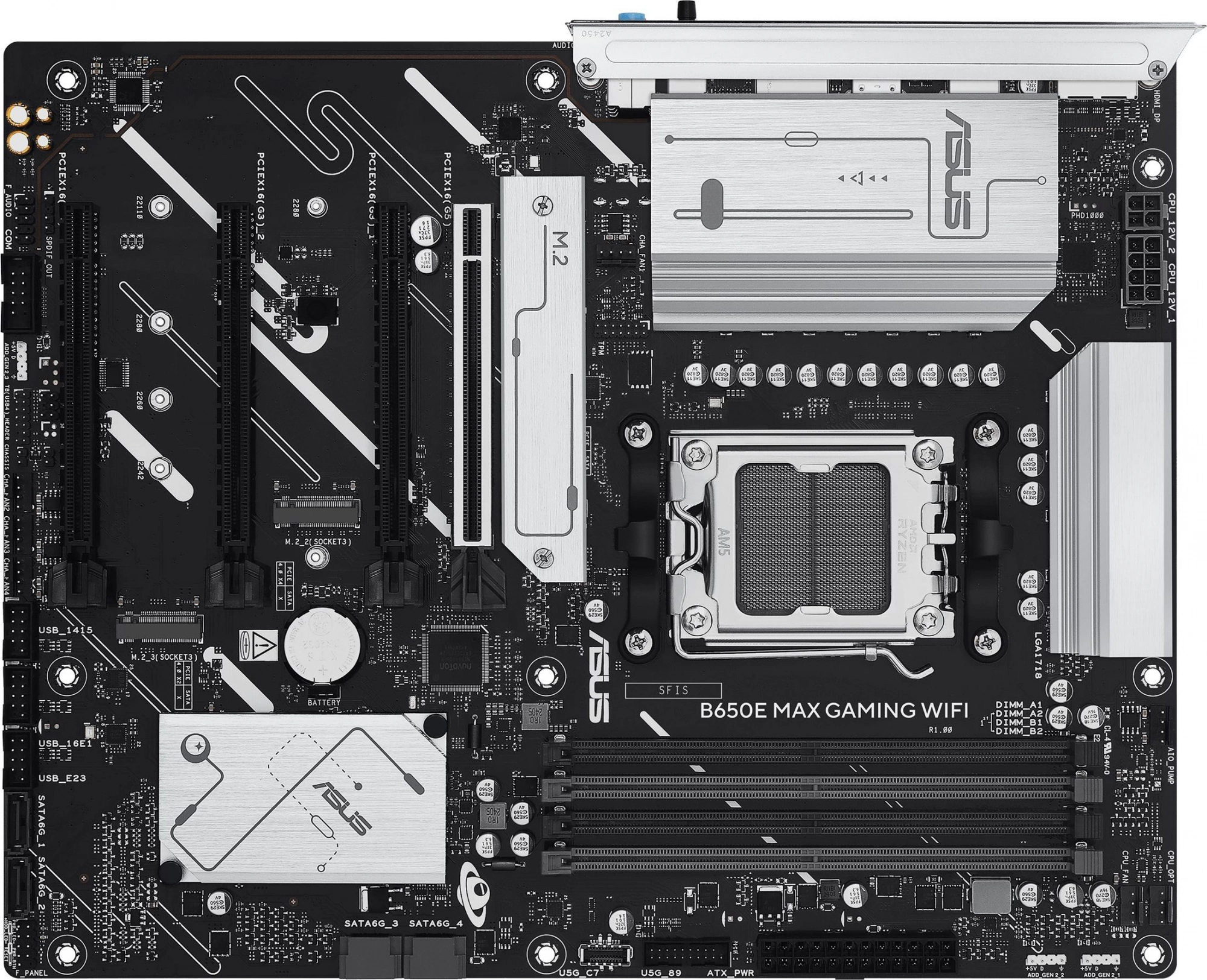 Материнская плата ASUS B650E MAX GAMING WIFI, AM5, B650, 4*DDR5, 4*SATA, 3*M.2, 5*USB 3.2, 2*USB 2.0, Type-C, 5*PCIx16, DP+HDMI, ATX; 90MB1LD0-M0EAY0
