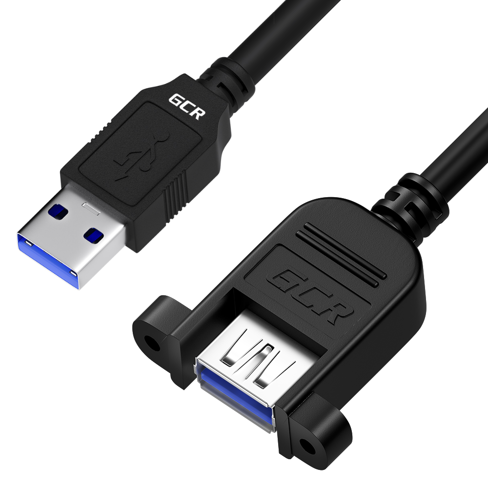 GCR Удлинитель 0.3m USB 3.0 (USB 3.2 Gen 1), AM/AF крепление под винт, 5 Гбит/с, черный, GCR-56083