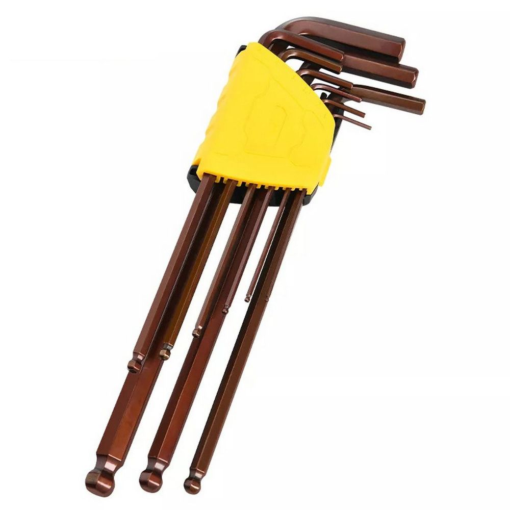 Ключ Deli Набор шестигранных ключей с шаром сверхдлинных Deli DL230809G 9 шт Cr-V, размеры 1,5,2,2,5,3,4,5,6,8,10мм, пластиковый держатель