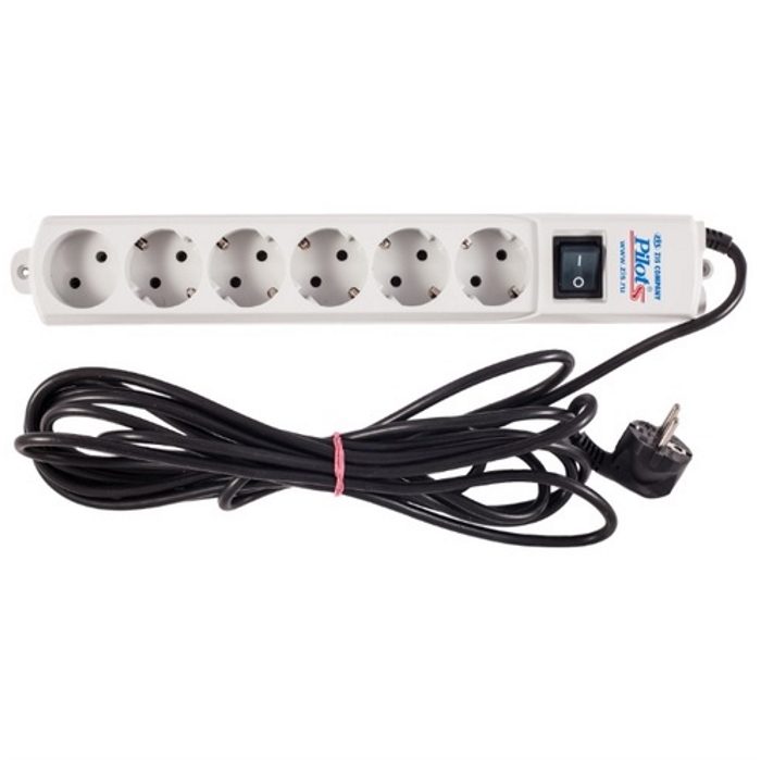 Сетевой фильтр Pilot S 6 розеток (5 евро + 1 без заземления) 1.8 м/ Surge protector Pilot S 6 outlets (5 euro + 1 without ground) 10A / 2.2kVt, 1.8m