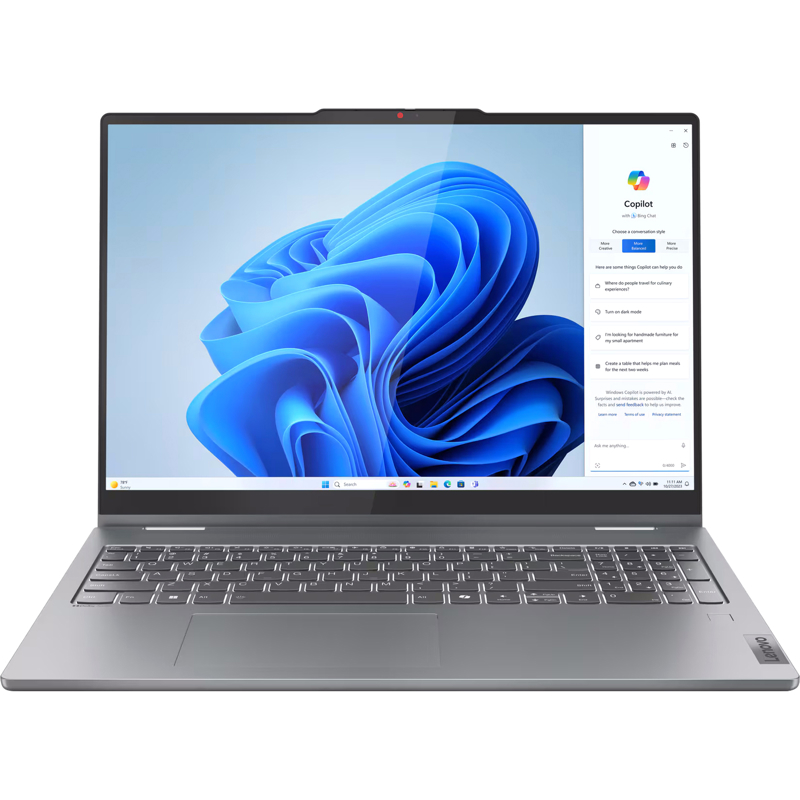 Ноутбук Lenovo IdeaPad 5 2-in-1 16AHP9 16"(2048x1280 OLED)/ Touch/ AMD Ryzen 7 8845HS/ 16Gb/ 512Gb SSD/ noDVD/ 780M/ BT/ WiFi/ 57WHr/ 1.9kg/ luna grey/ noOS + 65W, Pen, RU kbd (83DS003WRK)