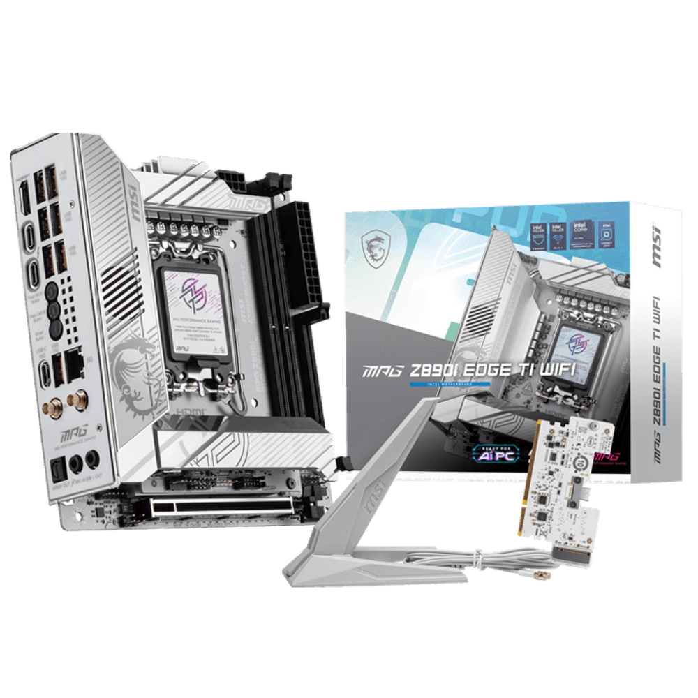 Материнская плата MSI MPG Z890I EDGE TI WIFI Z890, LGA1851, 4*DDR5, 2*PCIEx16, 1*PCIEx1, 5*M.2, 2*TypeC, 4*USB3.2Gen2, 6*USB3.2Gen1, 5*USB2.0, 4*SATA3.0, 5G, 2*Type-C(DP), HDMI, ATX, RTL