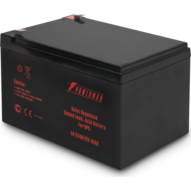 Батарея POWERMAN Battery CA12140, напряжение 12В, емкость 14Ач, макс. ток разряда 210А, макс. ток заряда4.2А, свинцово-кислотная типа AGM, тип ? (POWERMAN BATTERY 12V/14AH)