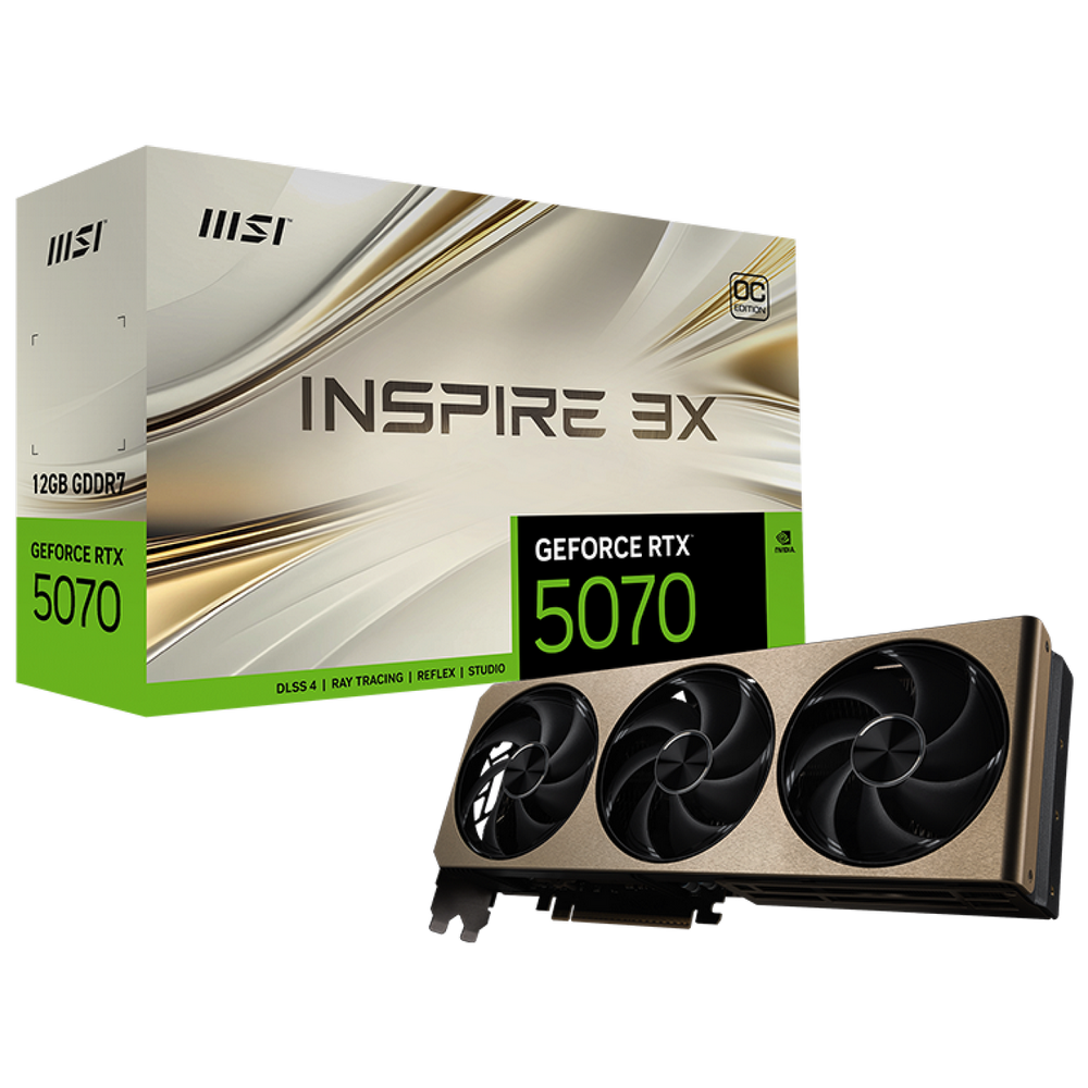 Видеокарта MSI RTX5070 INSPIRE 3X OC 12GB GDDR7 192bit 3xDP HDMI 3FAN RTL (RTX 5070 12G INSPIRE 3X OC)