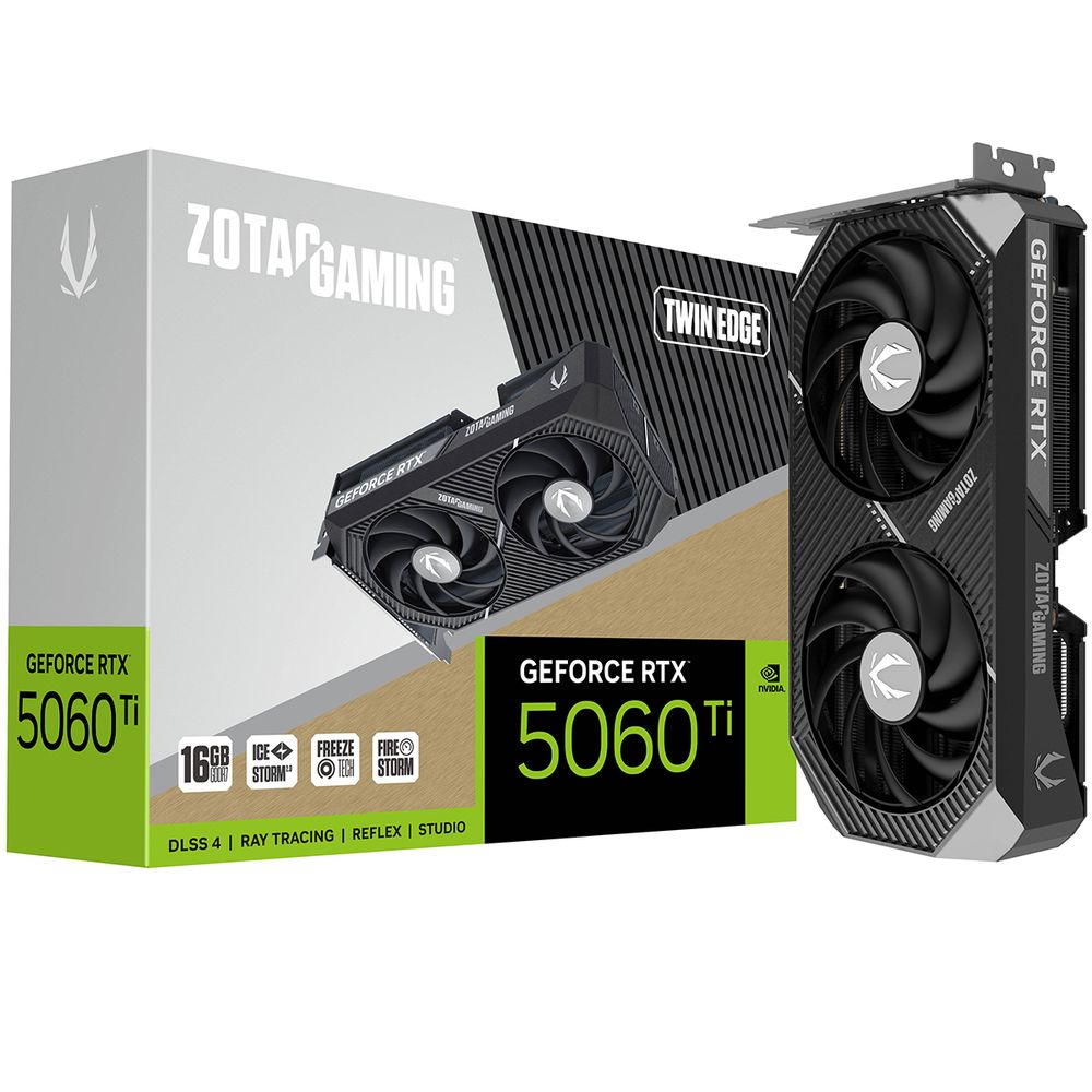 Видеокарта Zotac RTX5060Ti TWIN EDGE 16GB GDDR7 128bit 3xDP HDMI 2FAN MEDIUM PACK (ZT-B50620E-10M)
