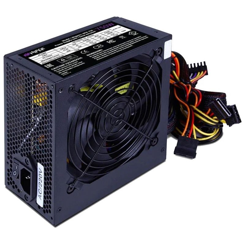 блок питания для ПК 750 Ватт/ Power Supply HIPER MULTI HPB-750 (ATX 2.31, 750W, Active PFC, 80Plus BRONZE, 120mm fan, Black) BOX