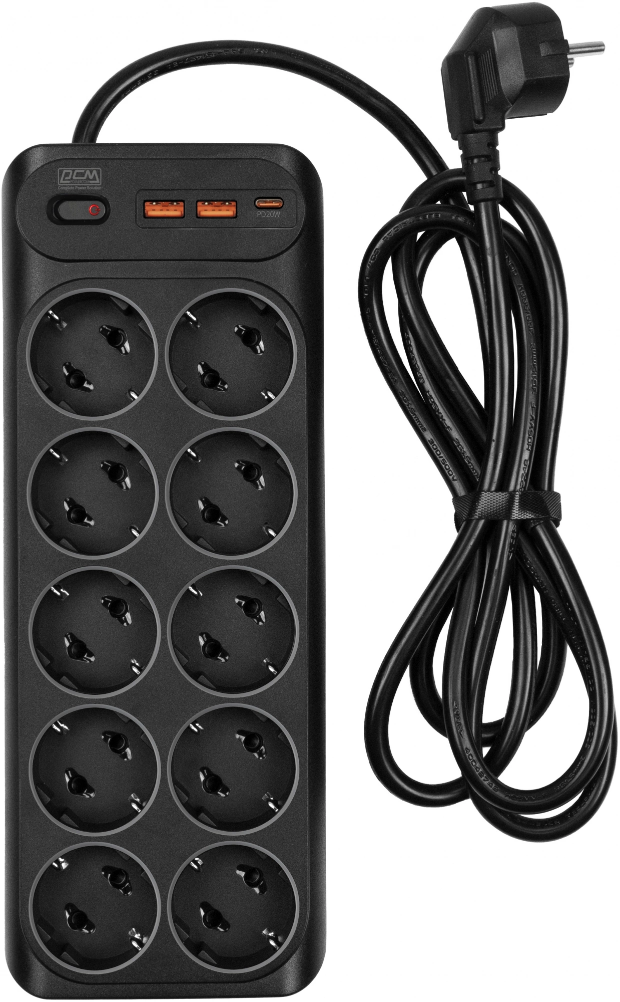 Сетевой фильтр Powercom SP-10 USB2A1СB 1.8м 1.8м (10 розеток) черный (коробка) (SP-10 USB2A1СB 1,8М)