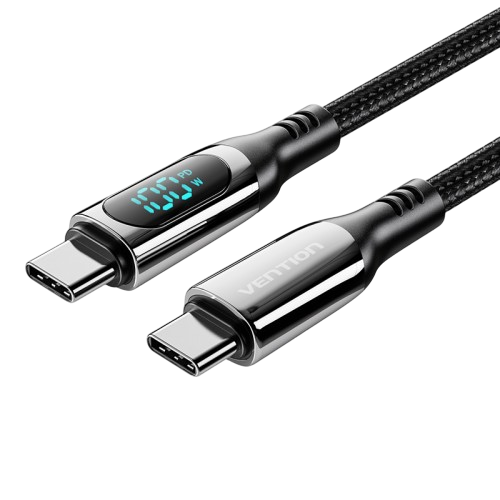 Кабель Vention USB 2.0 CM/CM с LED дисплеем - 1.2м. Чёрный 5А PD100W, шт. (TAYBAV)