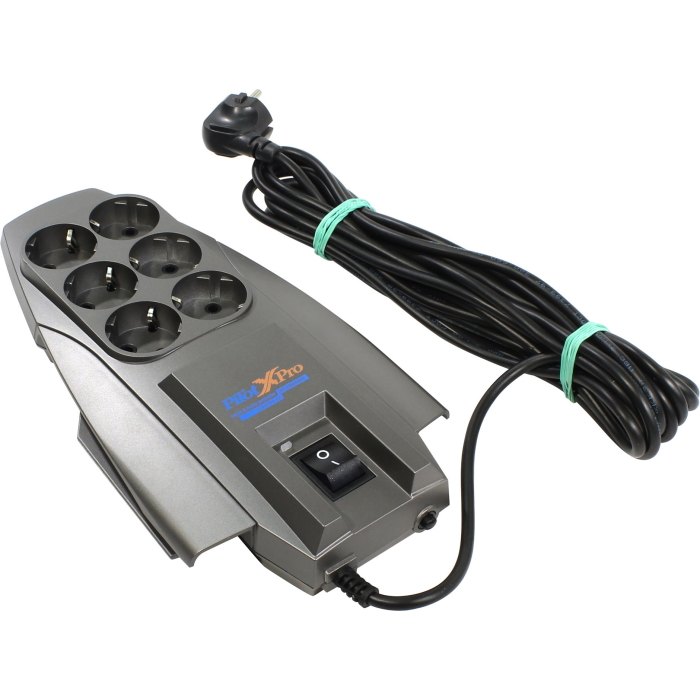 Сетевой фильтр Pilot X-Pro, 6xCEE 7/7P «Schuko», Surge protector ZIS Pilot X-Pro, 10 A, 7 м., серый (коробка) (PILOT-X-PRO 7M)