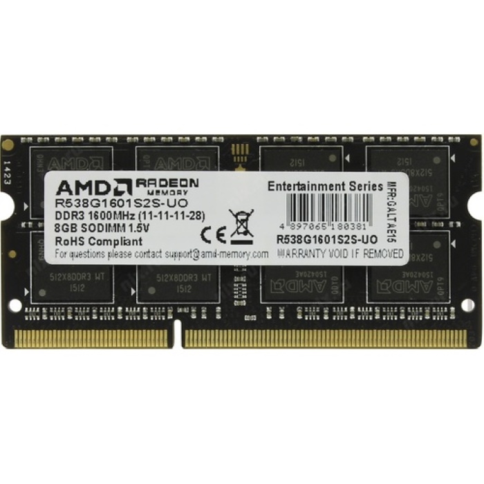 Оперативная память AMD DDR3 8GB 1600MHz PC3-12800 CL11 DIMM 240-pin 1.5V OEM (R538G1601U2S-UO)