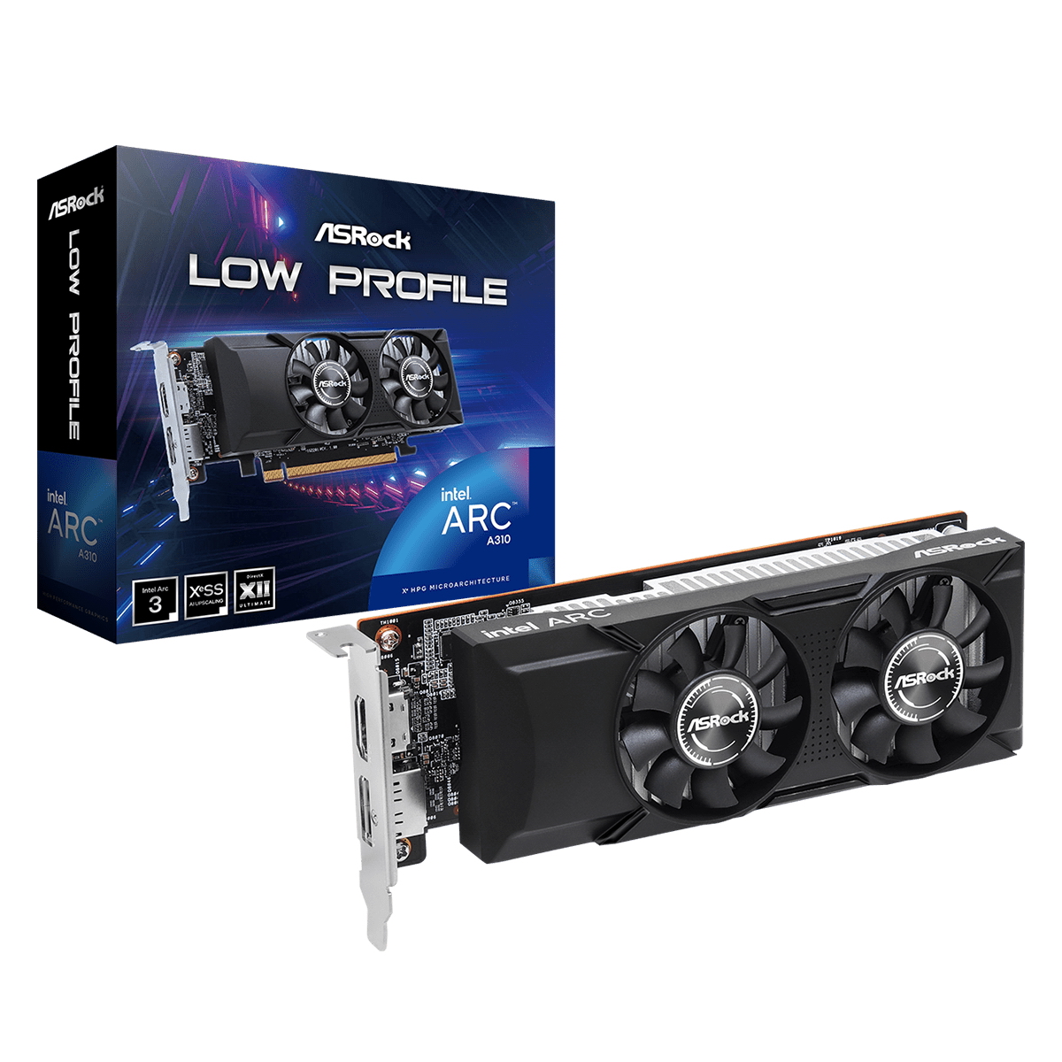 Видеокарта ASRock Intel Arc A310 LOW PROFILE 4GB GDDR6 64bit DP HDMI 2FAN LP OEM (A310 LP 4G)