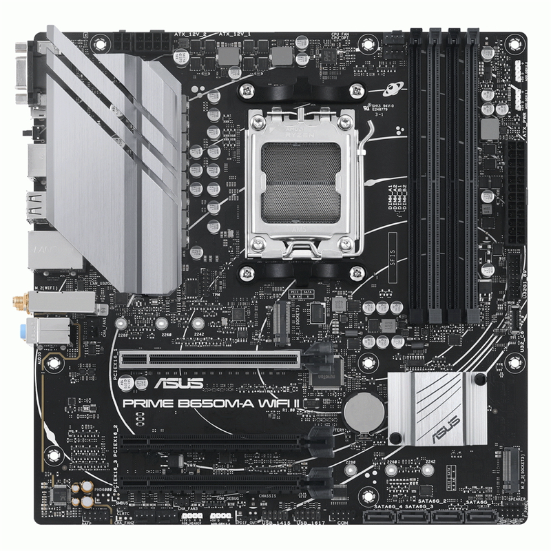 Материнская плата ASUS PRIME B650M-A WIFI II RTL {AM5, AMD B650, 4*DDR5, 4*SATA 6G RAID, 2*M.2, 3*PCIE, 2.5Glan, WiFi, BT, VGA, HDMI, DP, 4*USB 3.2, 4*USB 2.0 (90MB1EG0-M0EAY0)