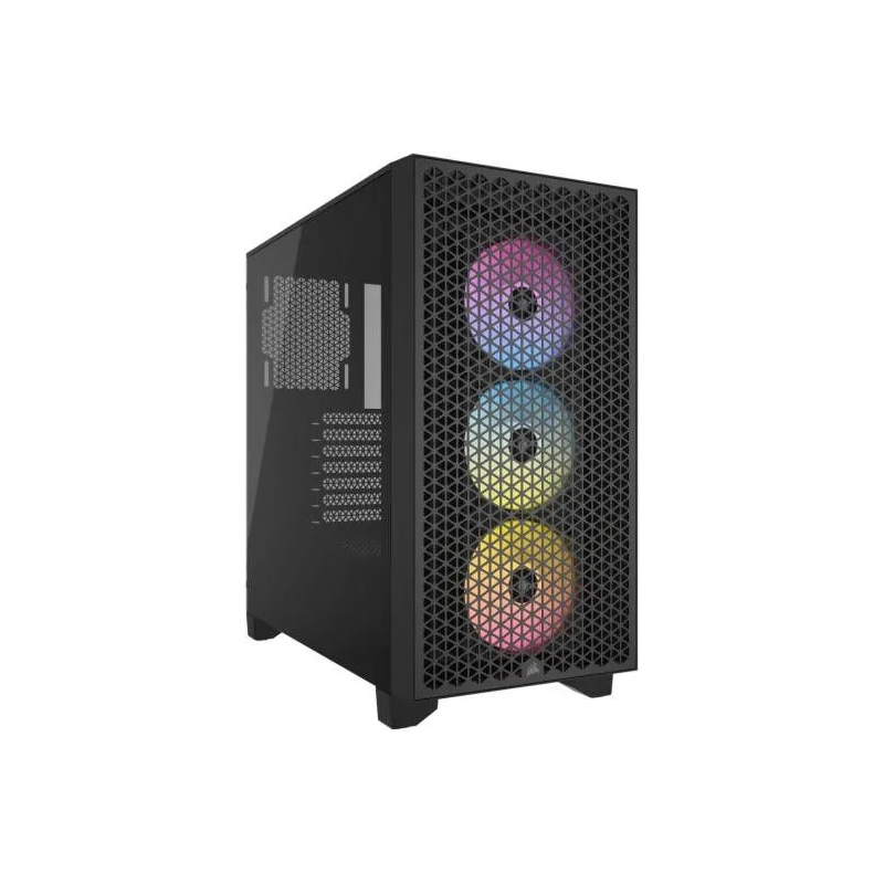 Корпус без блока питания/ Case Corsair 3000D RGB Airflow, Midi-Tower, TG, 3x120mm RGB, 2xUSB-A 3.2, E-ATX, ATX, mATX, mITX Black (CC-9011255-WW)