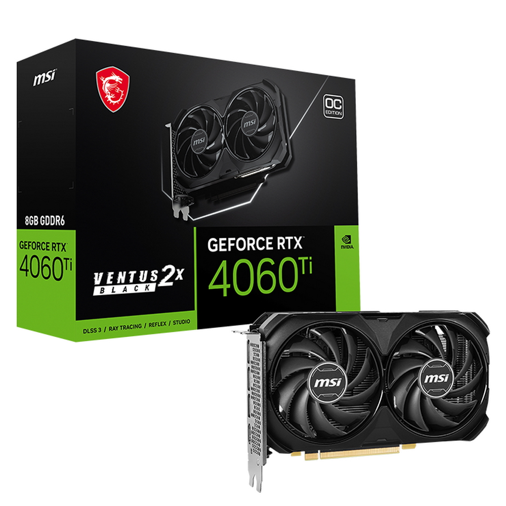 RTX4060Ti VENTUS 2X BLACK 8GB OC GDDR6 128-bit DPx3 HDMI ATX 2FAN GDDR6 3xDP HDMI 128bit PCI-E Gen4x8 RTL (RTX 4060 TI VENTUS 2X BLACK 8G OC)