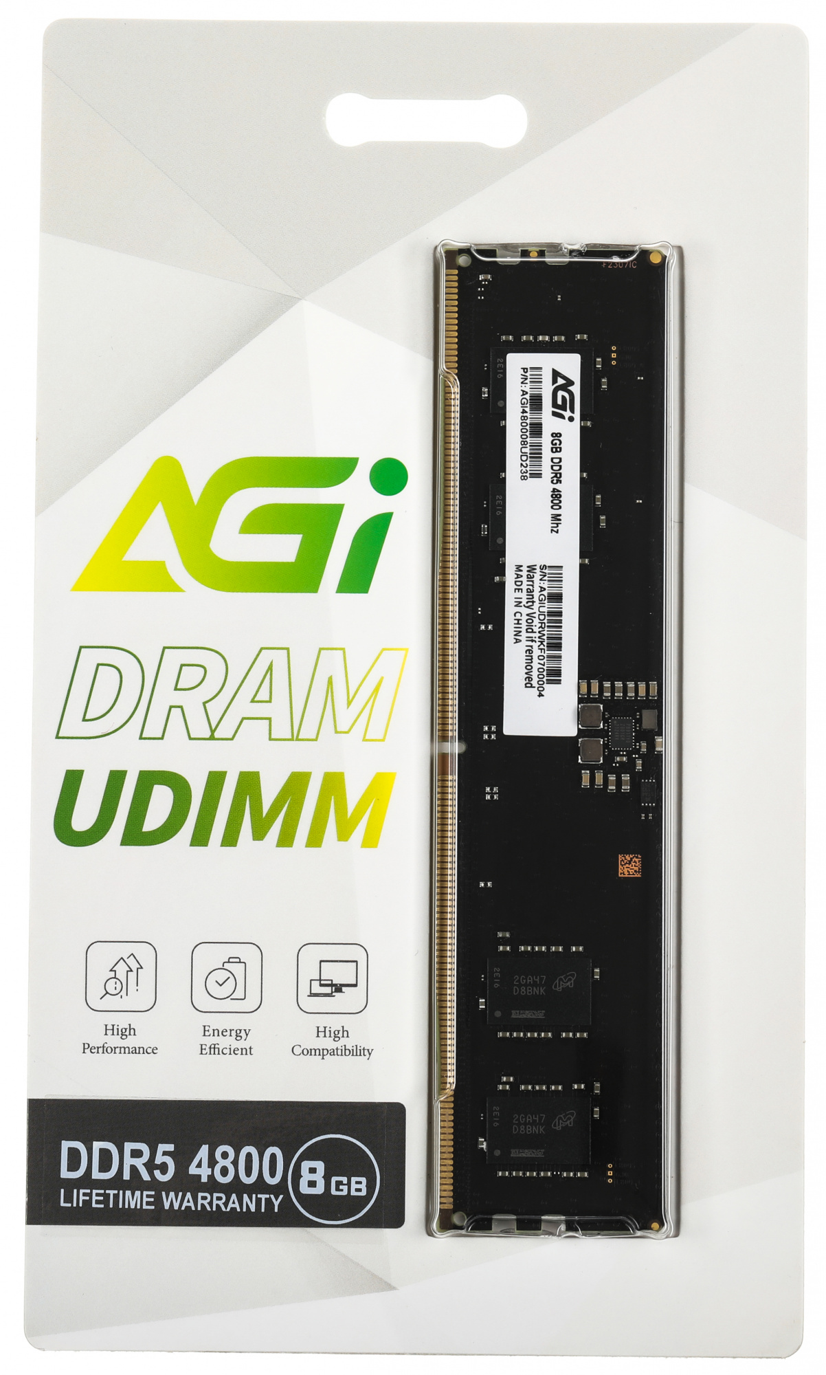 Память DDR5 8GB 4800MHz AGi AGI480008UD238 OEM PC5-38400 CL40 DIMM 288-pin 1.1В single rank OEM