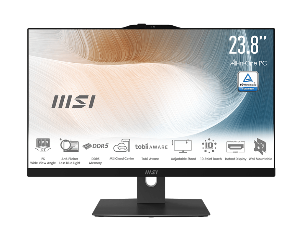 Моноблок/ MSI Modern AM242P 1M-1663XRU 23.8"(1920x1080 (матовый) IPS)/Intel Core 5 120U(1.4Ghz)/16384Mb/2000+256PCISSDGb/noDVD/Int:Intel® Graphics/Cam/BT/WiFi/war 1y/4.65kg/Black/noOS + Wireless KB+M (9S6-AE0721-1663)